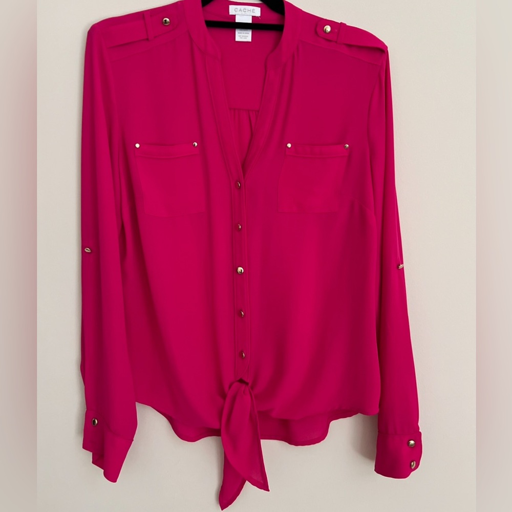 Cache Hot Pink Button-Down Blouse Size Small - image 1